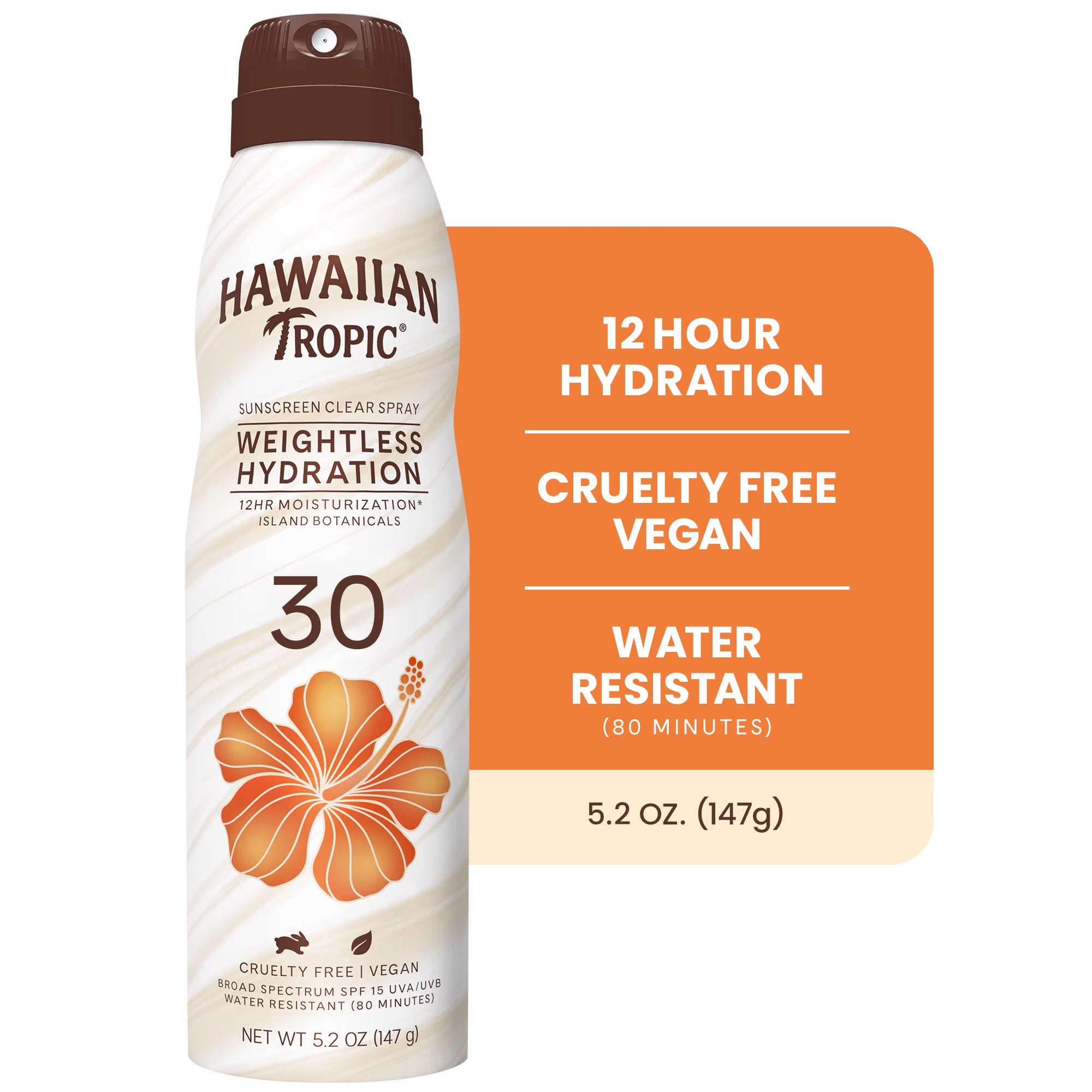 Hawaiian Tropic Sunscreen Clear Spray Weightless Hydratation SPF 30  6oz