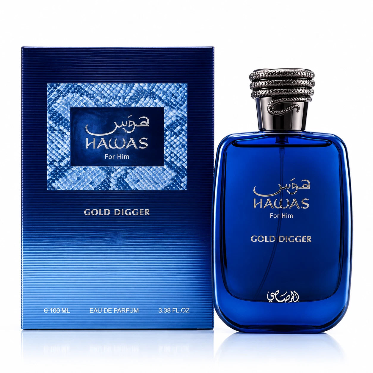 Rasasi Hawas Gold Digger for Men Eau de Parfum 100 ml box and bottle