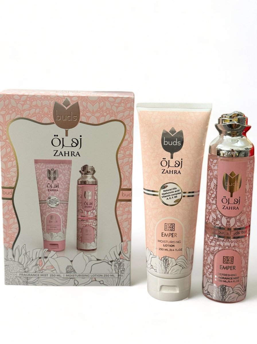 Emper Zahra Buds Gift Set - Fragrance Mist & Moisturizing Lotion (250ml) - Ezenzia