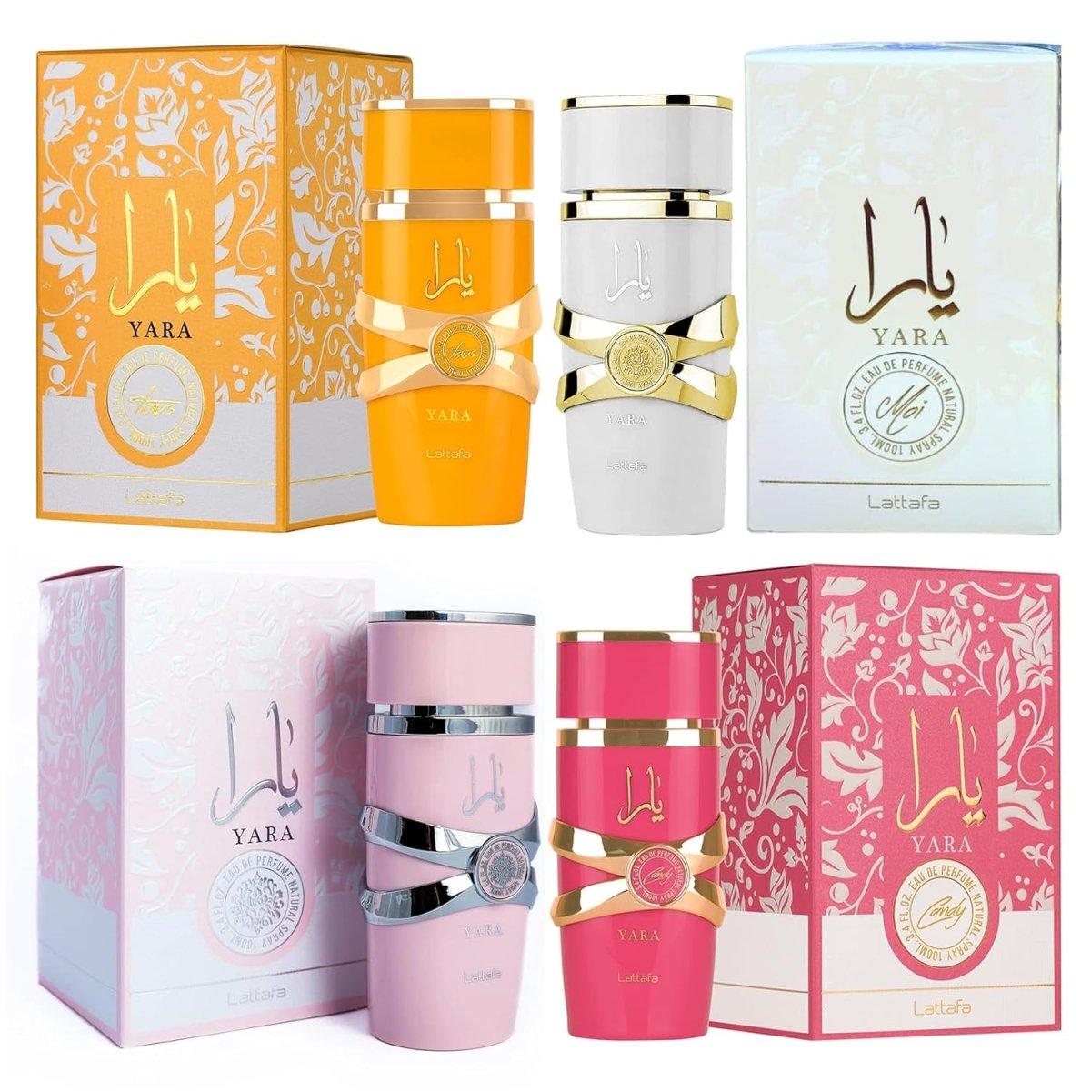 Lattafa Yara by Lataffa Eau De Parfum Pack of 4 ( Yara + Yara Candy + Yara Tous + Yara Moi) Gift Set - Ezenzia